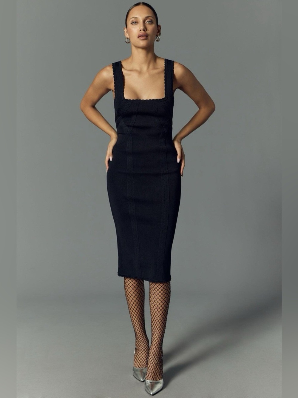 Anthropologie Black Square-Neck Midi Dress